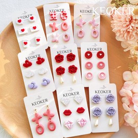 KEOKER Valentines Day Polymer Clay Cutters, Valentines Polymer Clay Cutters for Earrings Making, 10 Shapes Valentines Earring Clay Cutters, Heart Clay Cutters for Polymer Clay Jewelry (Studs)