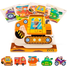 WuGU Wooden Puzzle, Pack of 5 Wooden Toys for Toddlers, Montessori Toy from 1 Year, Wooden Puzzle from 2-3 Years, Plug-In Puzzle Learning Toy Educational Toy Gift for Baby Boy Girl