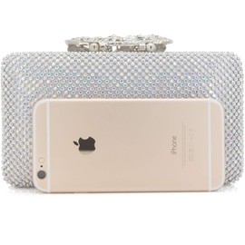 Dexmay Rhinestone Crystal Clutch Purse Butterfly Clasp Women Evening Bag for Formal Party AB Silver