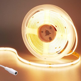 KXZM 24V COB LED Strip Light Warm White 3000K 5M/16.4ft 2400LEDs 4500Lm Uniform Glow CRI 93+ Flexible IP20 Not Waterproof LED Tape Lights for DIY Cabinet Bedroom Kitchen Home Decor(No Power Supply)