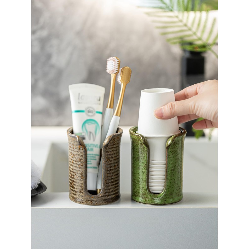 YHOJOY Ceramic Bathroom Cup Dispenser, 3 Oz Mouthwash Cup Dispenser