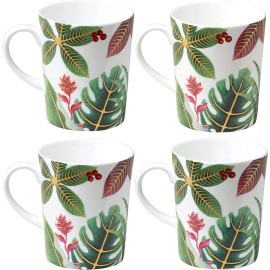 Bone Gracie Bone China Birds of Paradise Coffee Tea Mugs 12 Ounce, Assorted S/4