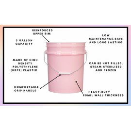 House Naturals Food Grade 5 Gallon Pink Bucket Container- Made in USA