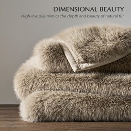 EVERGRACEHOME Luxury Faux Fur Throw Blanket, Soft Fluffy Faux Mink Blankets for Bed, Couch, Sofa, Thick Cozy Plush Warm Fur Throws with Reversible Velvet, Natural Mink, 50"x60"