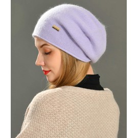 jaxmonoy Cashmere Slouchy Knit Beanie Hat for Women Winter Soft Warm Ladies Wool Knitted Skull Beanies Cap, Lavender, One Size