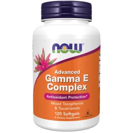 NOW Advanced Gamma E Complex 120 Count Vitamin E Softgels Vegan Kosher GMP