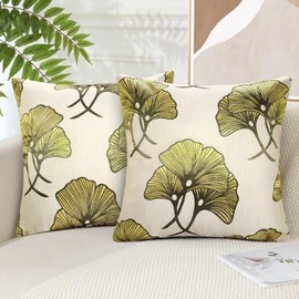 Inhobbok Cushion Covers 45 x 45 cm, Yellow, Set of 2 Cushion Covers, 45 x 45 cm, Yellow Ginkgo Biloba Sofa Cushion Cover, Polyester Velvet Ginkgo Cushion Covers for Couch, Home, Farmhouse Decoration