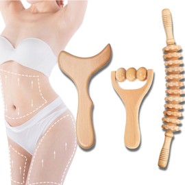3Pcs Wood Therapy Massage Tools, Wooden Lymphatic Drainage Massager Body Sculpting Tools, Muscle Roller Stick for Gua Sha, Muscle Release, Cellulite Remover, Body Sculpting & Contouring