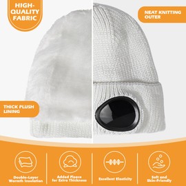 TAGVO Beanie Hat with Windproof Goggles, Winter Unisex Warm Fleece Lined Knit Hat, Thick Skull Cap Winter Woolly Hats for Outdoor Sports, Classic Stretchy Soft Knit Beanie White