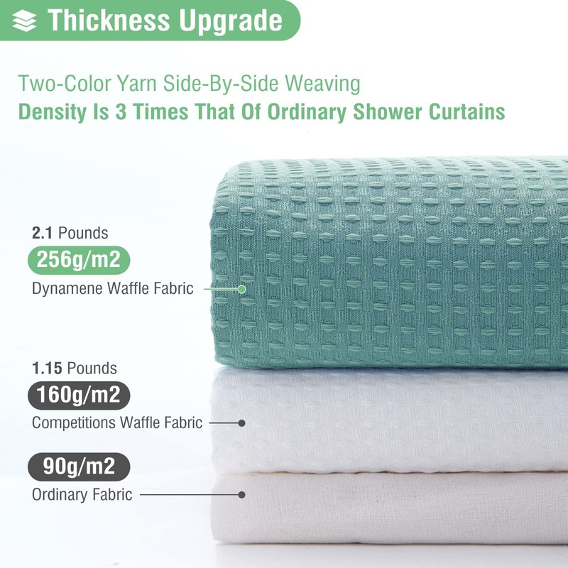 Dynamene Teal Fabric Shower Curtain for Bathroom - Waffle Weave