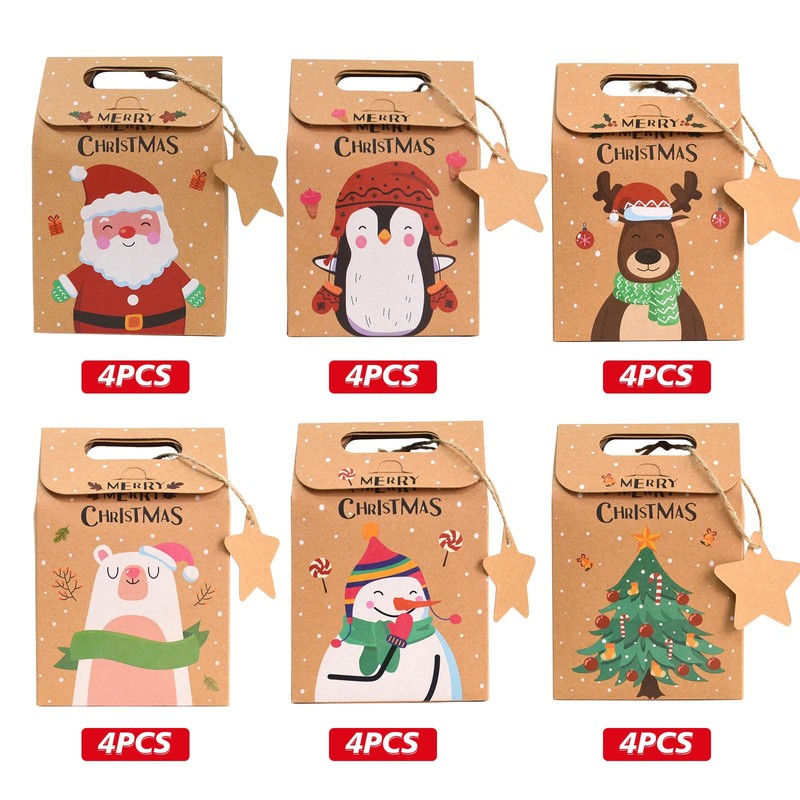 24 piccoli Scatola Regalo Natale, Scatola Natale con manico e