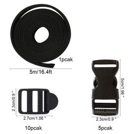 Zythrem 5m Webbing Straps for Bags Plastic Buckle Flat Side Release Buckles and Tri-Glide Slides Nylon Webbing Strap and Clips for Pet Collar Repairing Backpack Making DIY Luggage Strap