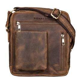 ROYALZ 'Antonio' Men's Leather Bag Small in Vintage Look – Small Men's Shoulder Bag Made of Genuine Leather – Compact Messenger Bag Leather Bag Men with Zip, Nevada Brown