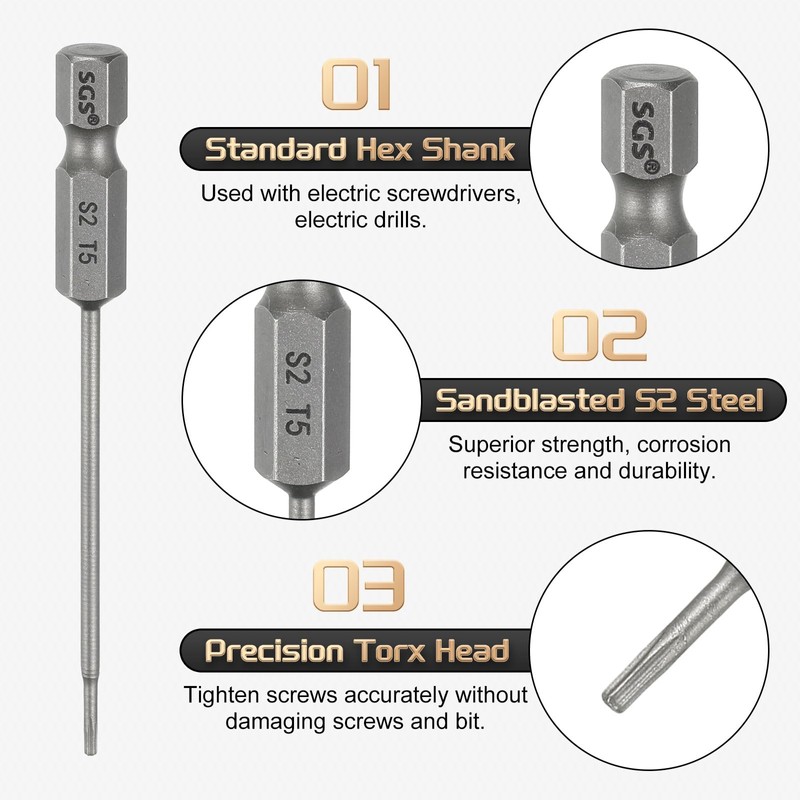 sourcing map 3pcs T5 Torx Head Screwdriver Bit 1/4" Hex