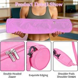 Rakiuty Exercise Yoga Mat Bag,Shoulder Strap Carry Yoga Mat Bag,Full-Zip Canvas Waterproof Yoga Mat Carry Bag,Portable Adjustable Design,1PC,Pink