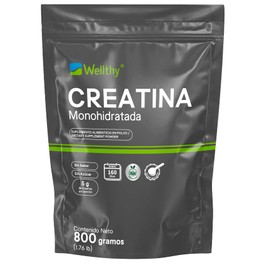Wellthy Creatina Monohidrata 800g. 100% Pura, Sin Sabor, Sin Azúcar, 5g de Creatina por porción, 160 días de Consumo, Scoop Incluído, Bottle Free.