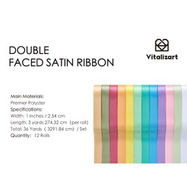 Vitalizart Satin Ribbon 1" x 36Yd, 12 Colours Mixed Light for Gift Wrapping, Double Sided Polyester Gift Ribbon, Thick Fabric Ribbons for Crafts, Bouquets, Decorations, Christmas Wreaths & Hair Bows