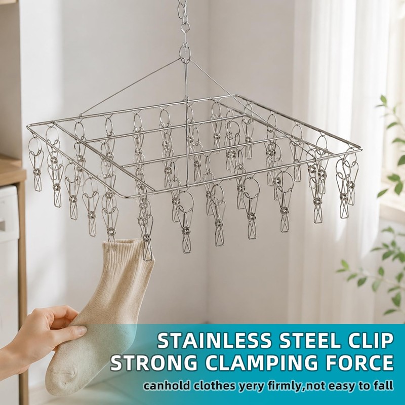 CHGANG Stainless Steel Clothes Drying Hanger with 40 Clips