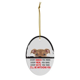 Every Snack You Make I'll Be Watching You Old English Bulldog Puppy Christmas Ornament - Funny White Oval Ceramic Decoration Gifts for Dog Lovers