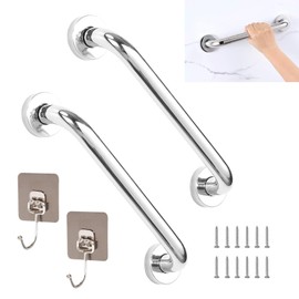 2 Pack Bathroom Grab Rail - 12inch Anti Slip Shower Grab Bar Handle, Stainless Steel Bathroom Balance Bar, Safety Grab Bars for Elderly Children Disability Aids, Safety Hand Rail Support(Silver)