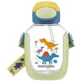Skater PDSH6DX-A Dinosaurus Picture Straw Water Bottle with Straw, 18.9 fl oz (530 ml), One Push