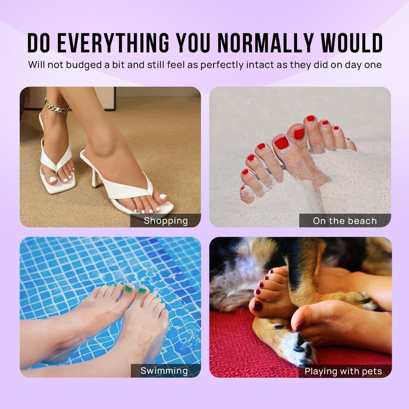 BTArtbox Press on Toenails Short, White Press on Toe Nails