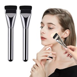 Coollooda Foundation Brush, Makeup Brush, Set of 2, Flat Type, Thin, Easy to Stretch, Mini Brush Makeup, High Quality Fiber Bristle, Short, Dense and Soft, Convenient to Carry, Portable, Makeup Brush,