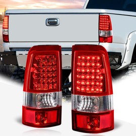 PM PERFORMOTOR Full LED Tail Lights Brake Lamps Assembly Compatible with 03-07 Chevy Silverado/GMC Sierra,Chrome Housing/Red Lens