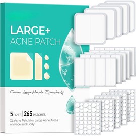 Large Pimple Patches, 60 mm XL Acne Patches, Big Hydrocolloid Bandages for Body, Face, Forehead, Chin, Neck Zit Breakouts, Hydrocolloid Patch (Square, Strip, Dot 5 Sizes 62 Count) acne cover - Size: 5 Sizes 265 Count