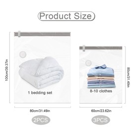 Pack of 5 Vacuum Bags for Clothes, Duvets with Electric Pump, 3 x Jumbo, 2 x Large, Zip, Travel, Quick Deflation of Air, Space-saving, for Travel, Moving, Clothes, Duvets Storage