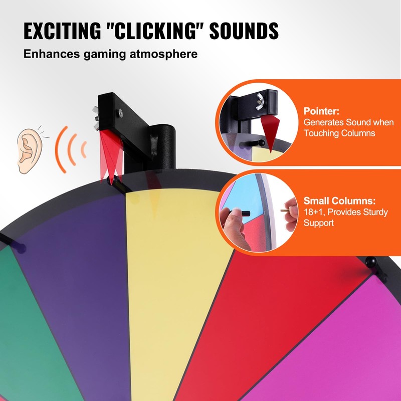 VEVOR 36 inch Spinning Prize Wheel, 18 Slots Spinning Wheel,