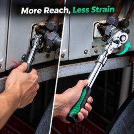 Drive Ratchet Wrench for Garage Repairs - 72-Tooth Flex Head with Extendable Handle