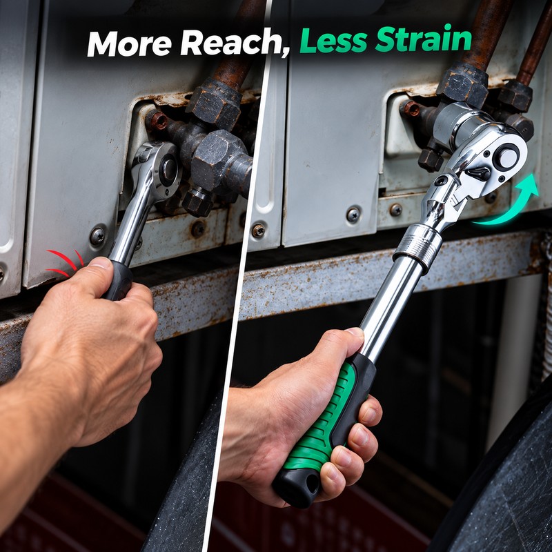 Drive Ratchet Wrench for Garage Repairs - 72-Tooth Flex Head