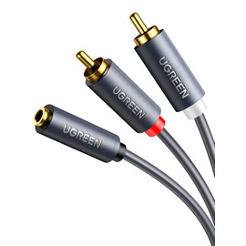 UGREEN 3.5mm Female to 2 RCA Male Cable Gold Plated Stereo RCA Auxiliary Audio Adapter Flexible Metal Shell Y Splitter Aux Cord Compatible with iPod MP3 DVD DJ Controller Mixer Speaker, 0.65FT