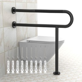 Toilet Support Rail 31.3X 31.5 Inch, Munzong Anti-Slip Black Handicap Grab Bar for Bathroom, Stainless Steel Knurled Safety handrails with Leg for Elderly Disabled Pregnant-1.25’Tube