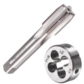 Saipe M18 X 1.5 Metric Tap and Die Set M18 X 1.5mm HSS Straight Fluted Machine Thread Right Hand Screw Tap and Round Threading Die