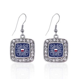 Inspired Silver - Coast Guard Symbol - Silver Dangle Earrings for Women - Square Charm Earrings French Hook Drop with Cubic Zirconia - Women's Dangly Earrings Jewelry Gift