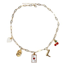 Chunky Charm Necklace For Women, Paperclip Link Chain Necklace Birthday Gift For Mom Gold Charm Necklaces for Women Summer Charm Necklace Vintage Chunky Necklace beach jewelry