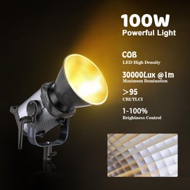 JYJZPB LED Video Light with 2.4G Remote Control, Bi Color Photography COB Continuous Output Lighting with 30000 Lux/1m 3200K-5600K CRI/TLCI97+ 12 Scenes for Video Recording