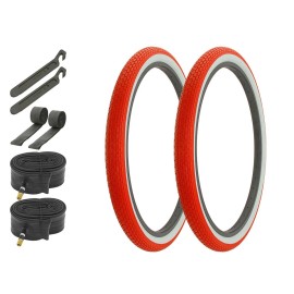 ALTA Bicycle Tires 26"x 2.125" Red/White AL-1120 W/Tubes, Levers & Rim Strips