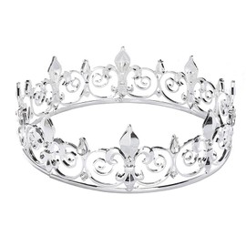King Crown for Men - Full Round Metal Royal Birthday Prince Prom Kings Crown -Medieval Headpiece with Sparkling Crystals | 6.3 Inch Costume &Cosplay Accessories (Silver)