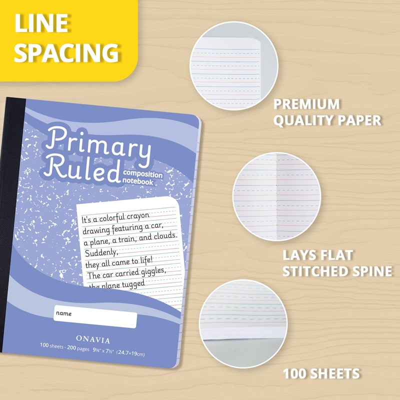ONAVIA Primary Composition Notebook K-2, 200 Pages, 4 Pack, Cornflower
