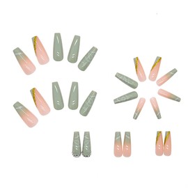 24Pcs Press on Nails Long Square Coffin Fake Nails Diamond False Nails Rhinestone Glossy Ballerina Clip on Nails Full Cover Fake Nails for Women and Girls (Diamond False Nails-F)