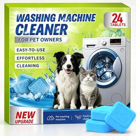 5X Power Enzyme Washing Machine Cleaner Tablets for Pet Owners, 24 Count