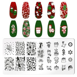 JCAKES 5Pcs Christmas Nail Stamp Nail Stamping Plates Nail Art Stamping Plates Holiday Nail Design Stamp Nail Plate Template Nail Tools for Nail Art with Nail Stamper, Scraper