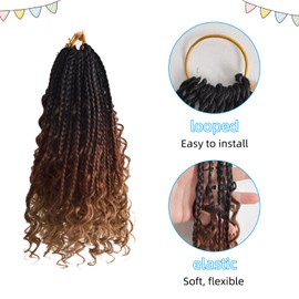 SHDanrtsey 15 Inch Goddess Bohemian Box Braids Crochet Hair 128 Strands Curly Ends 8 Packs Synthetic Braiding Hair Extensions for Black Women（1B/30/27）