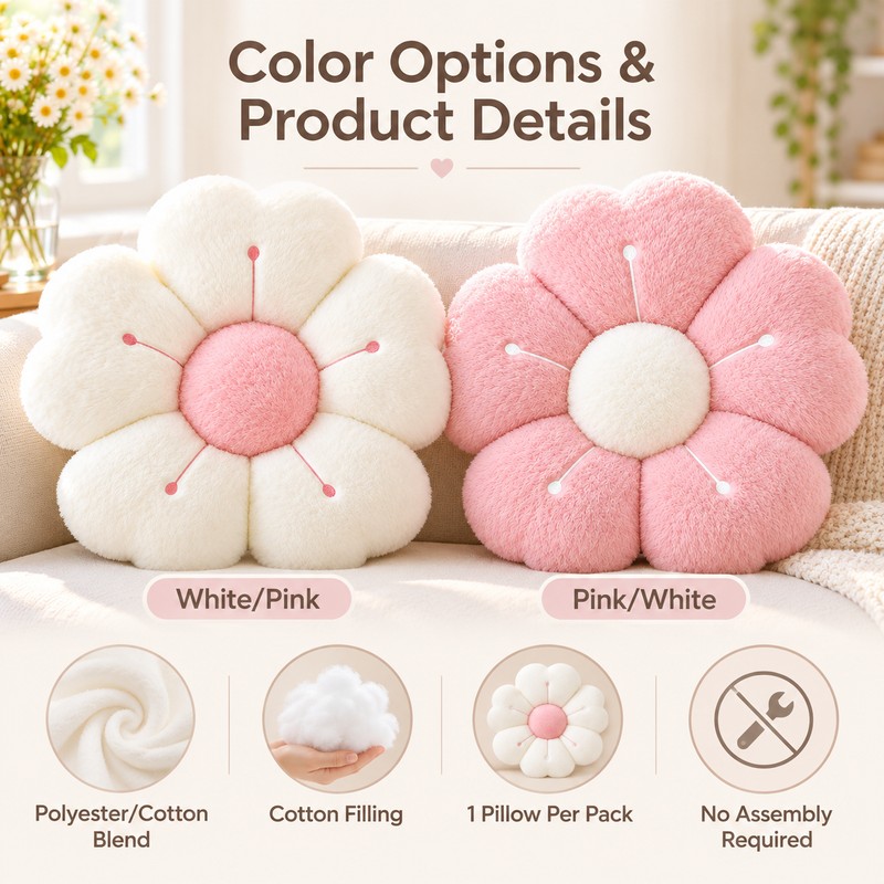 Soft Plush Daisy Flower Throw Pillow for Bed & Sofa