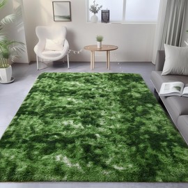 PAGISOFE Area Rugs for Bedroom 4x6, Fluffy Dark Green Rugs for Living Room, Non-Slip Shaggy Carpet for Kids Boys Girls Teen Dorm Nursery Room Decor Aesthetic Modern Abstract Bedside Carpets