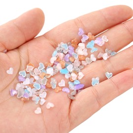 100pcs Pink Heart-Shaped Resin Flat-Back Nail Rhinestones DIY Nail Art Gems for Salon and Home Manicure, Cute Nail Decorations for Girls Nails Art Supplies