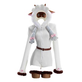 Mobbunny Women Anime Derivative Cosplay Costume Cute Cartoon Fluffy Romper Onesie Pajama Sheep Hooded Bodysuit (White, x-large)